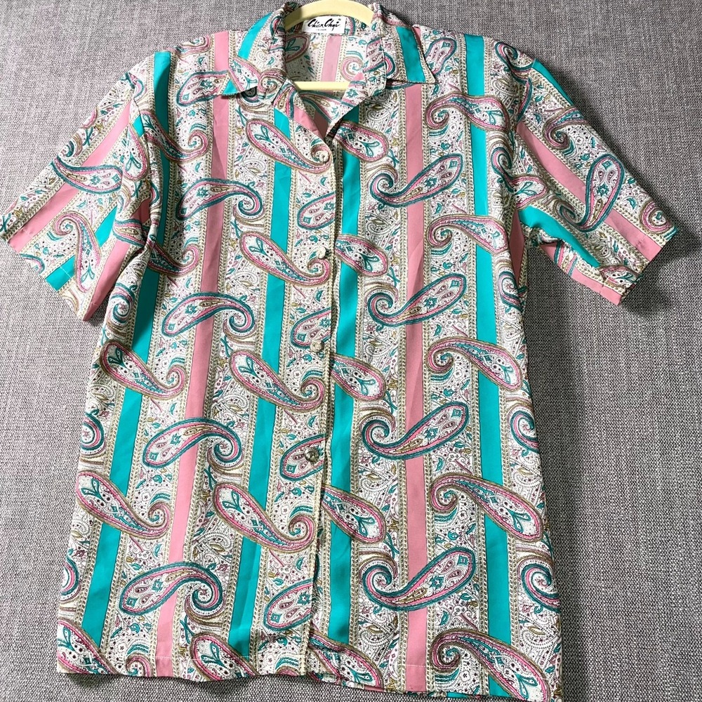 Chian Chyi Hawaiian Shirt Womens‎ Multicolor Womens Paisley Side Slit Button Up